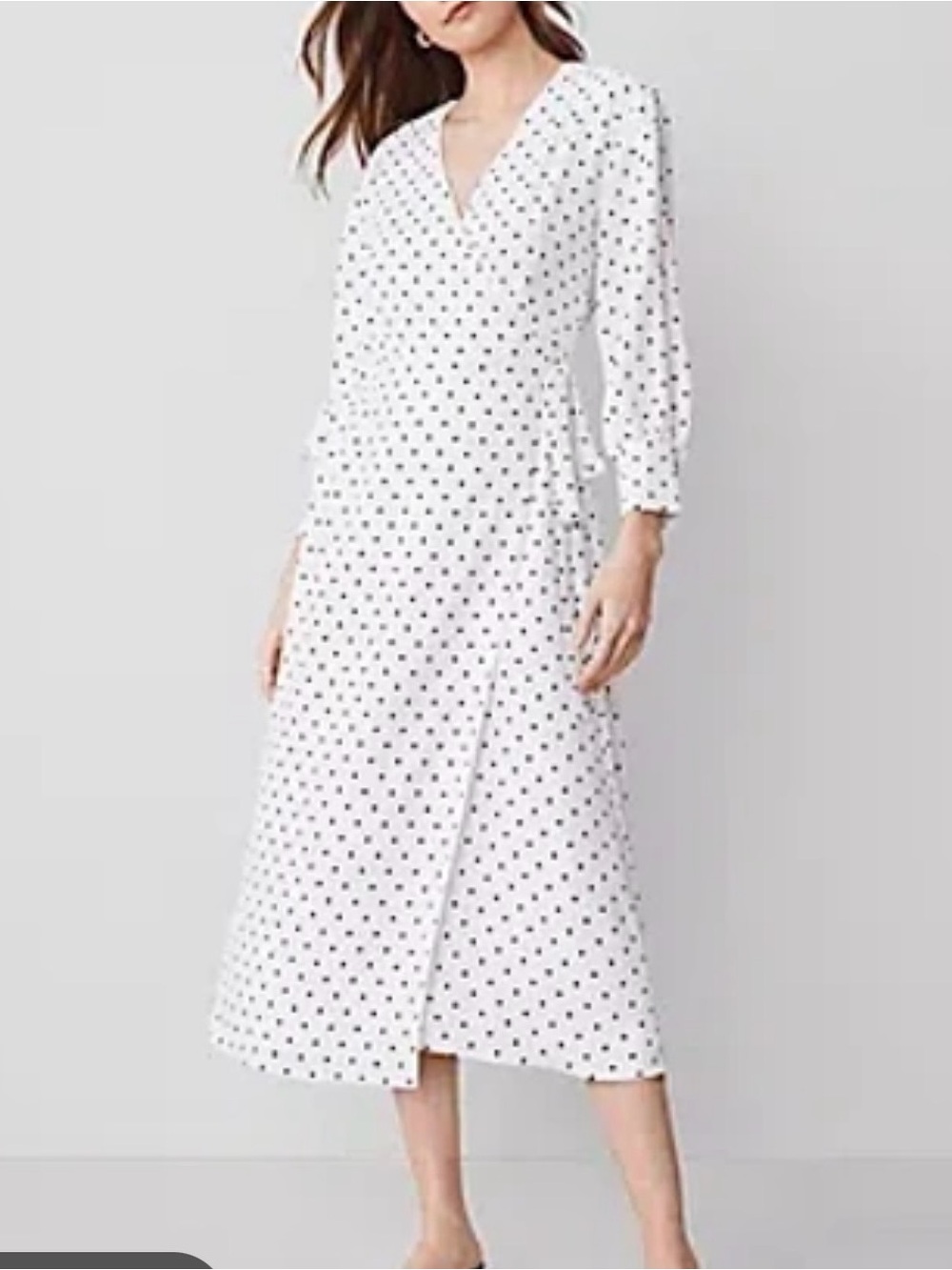 Ann Taylor White Midi Dress with Black Polka Dots